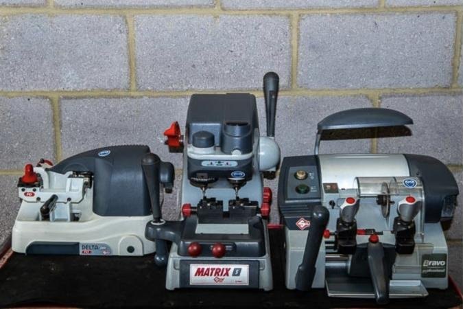 Key cutting machines in the DCR Auto Electrics workshop, Gateshead